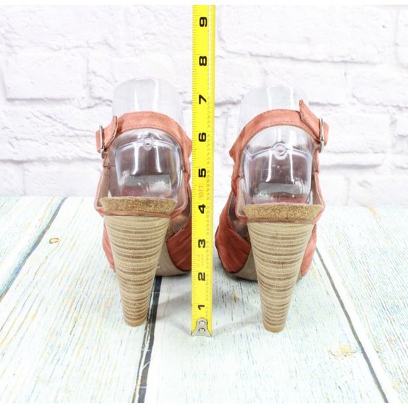 Cordani Pink Coral Strappy Leather Buckle Cork Sole Pump Sandals Size 7 - Picture 7 of 9